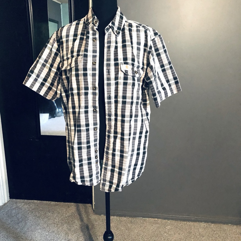 Carhartt Shirt Blue & White Plaid Short Sleeve Button Up - Men's M